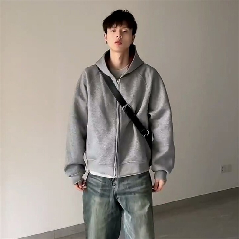 抖音得物高品质秋冬美式高街重磅结构双层双面连帽卫衣外套XS107,男装卫衣,电商A486