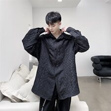 山本暗黑风黑白两色极简风格衬衫小众设计压花长袖A452--H23，男装衬衫，电商A452