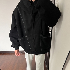 抖音得物高品质秋冬美式高街重磅结构辑明线纹理连帽卫衣外套W111图片