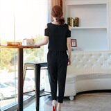 时尚显瘦绿色露肩连体裤女夏季新款气质高腰阔腿裤套装，女装连体裤，贵人树