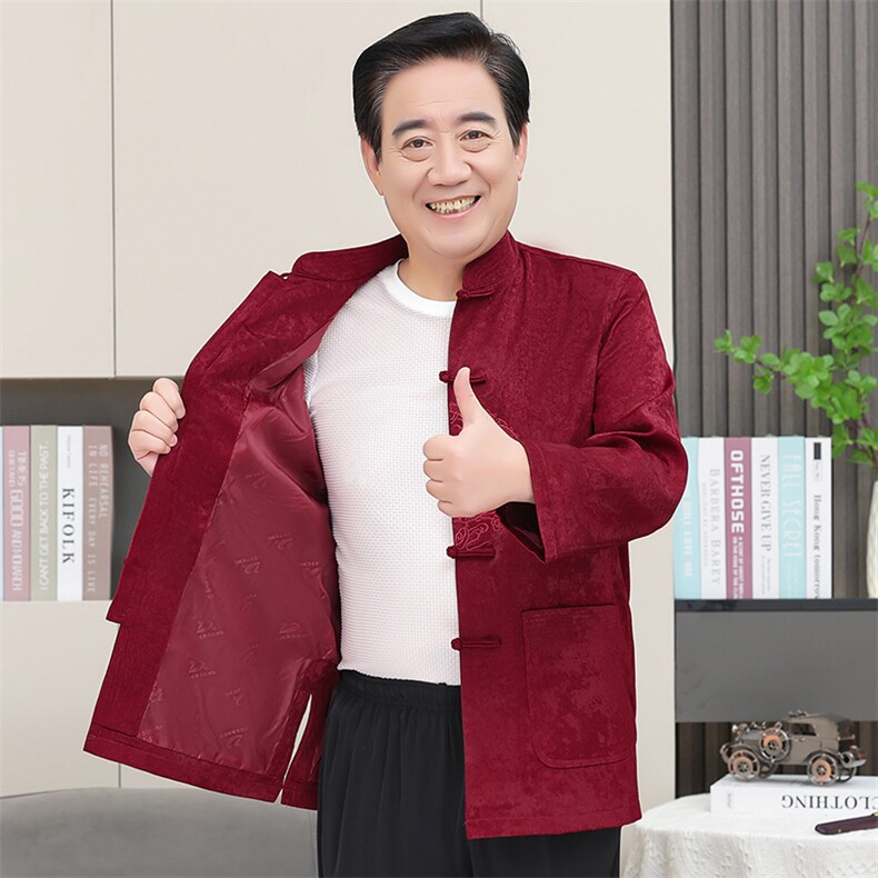 情侣装羊毛呢中老年加绒唐装外套男士风复古新中式双面呢唐装,男装民族服装,钱塘723