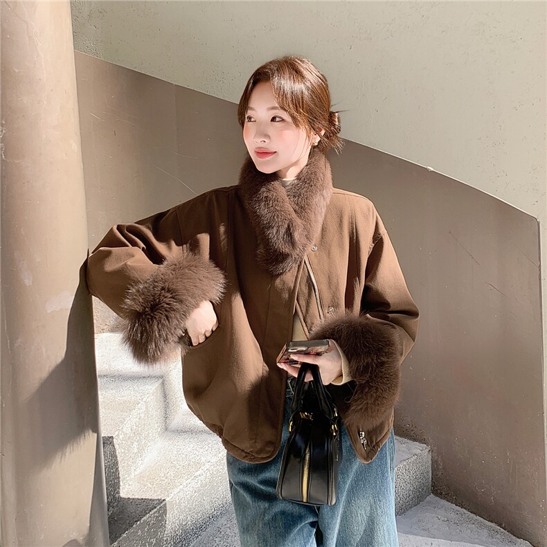 新品上新~狐狸毛围脖90羽绒内胆派克羽绒服女5167-P350-K518,女装羽绒服,2C126