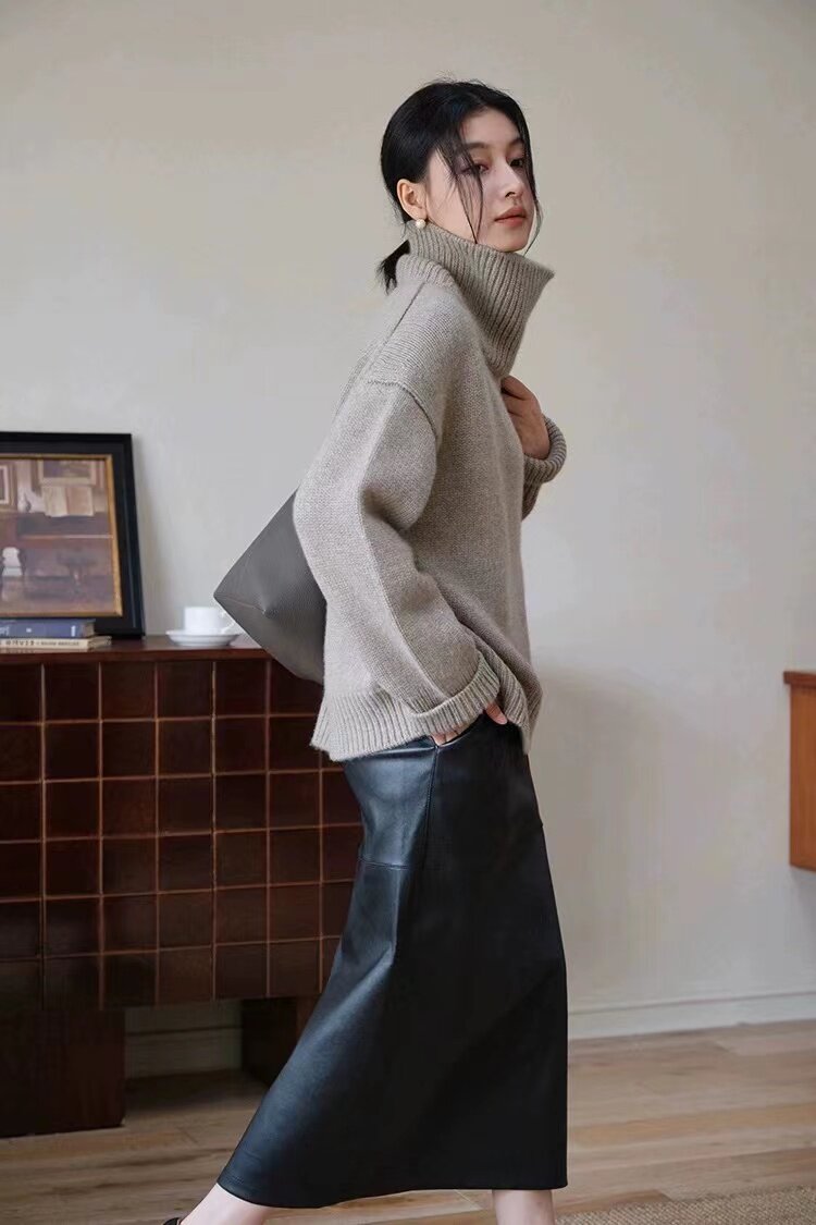 慵懒风打底针织衫毛衣女秋冬季新款百搭高领宽松套头气质上衣,针织衫/毛衣,半城羊绒