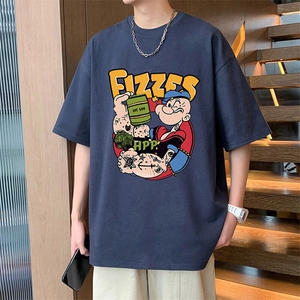 T857大码宽松纯棉运动圆领体恤衫oversize短袖T恤男重磅T图片