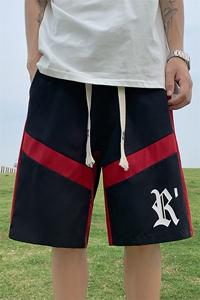 1港风拼色抽绳短裤男中裤男休闲潮流五分裤男DK77035P30控48图片