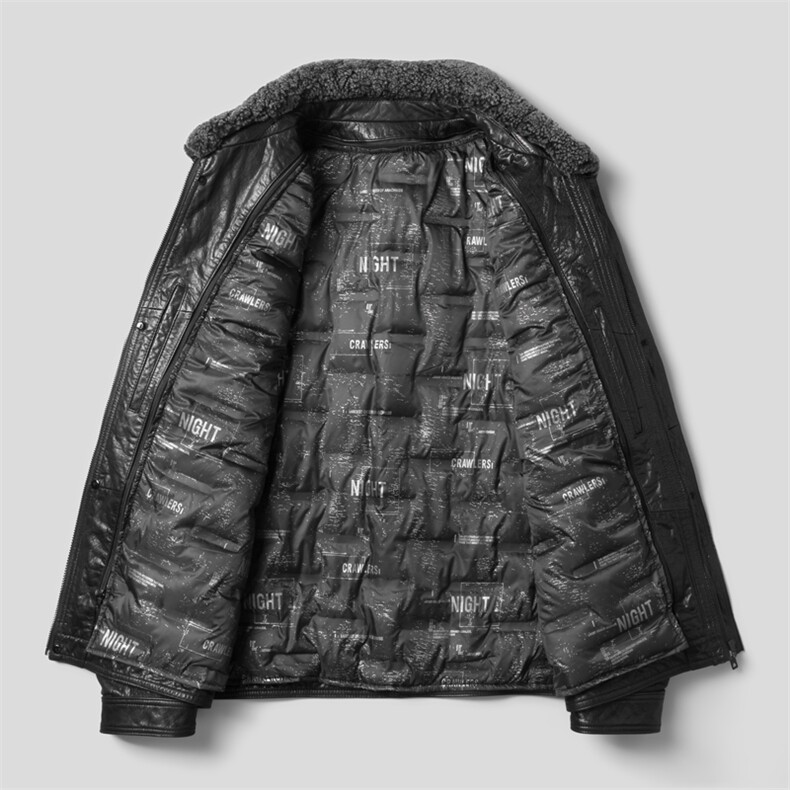 X2022皮衣男头层牛皮白鸭绒羽绒服可脱卸水貂毛领皮夹克P790，男装皮衣，电商B360