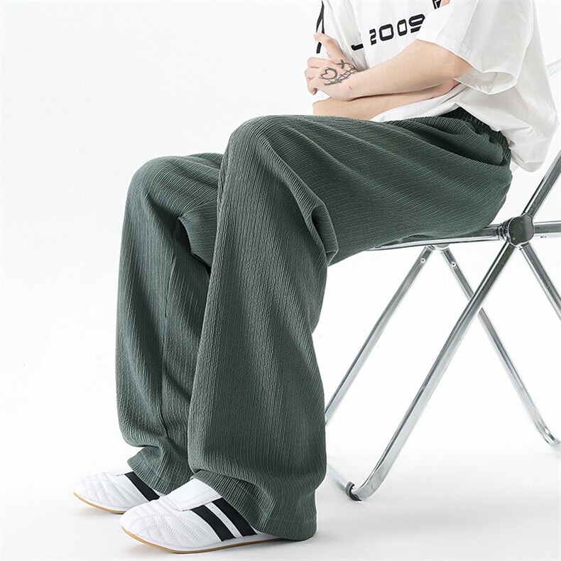 褶皱肌理感休闲裤男夏季冰丝薄款运动裤垂感直筒百搭长裤KZ044P50图片