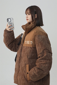 2025 迷彩灯芯绒拼接棉衣男女中性风棉服面包服立领棉袄 1615-P80图片
