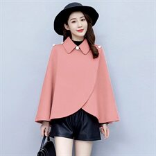 时尚百搭斗篷式毛呢大衣女秋冬季新款宽松显瘦披肩外套，女装毛呢外套，天丝秀