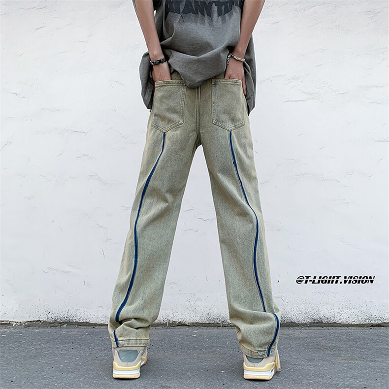 B221美式ins高街暗黑小众毛边破洞直筒牛仔裤LK23104-P65控88,男装牛仔裤,电商B221