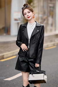海宁皮衣女2024秋冬修身仿绵羊皮女士短款皮夹克小个子气质皮外套图片