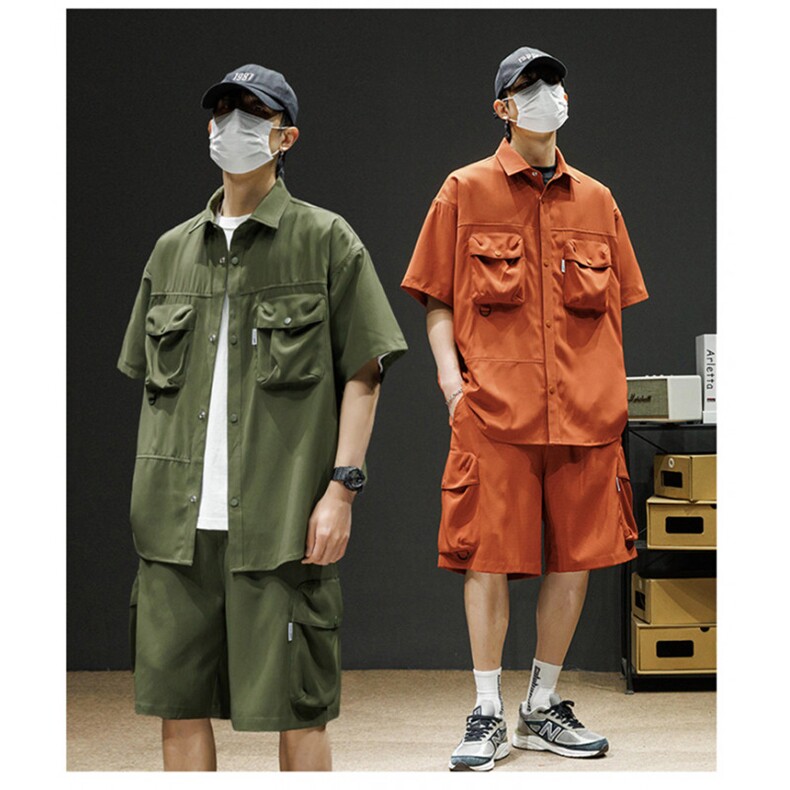 短袖衬衫男新款夏季薄款透气搭配一套短裤宽松翻领衬衣TZ076-P88图片