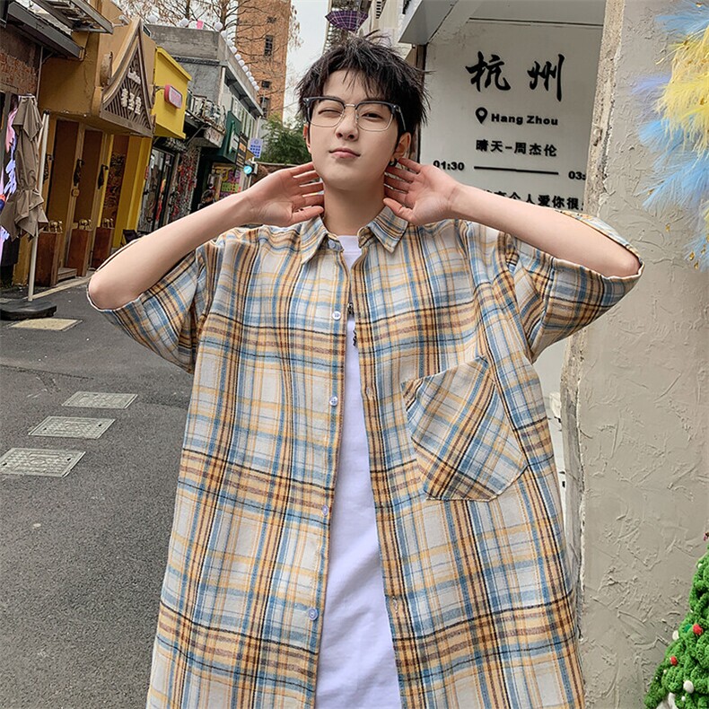 短袖衬衫男夏季新款磨毛格子衬衣DX002-特批26无差价,男装衬衫,星座214-3