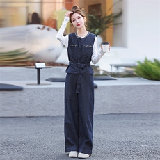 牛仔套装女2025开春新款超火休闲小香风马甲阔腿裤三件穿搭一整套，女装套装/套裙，歌伊格美