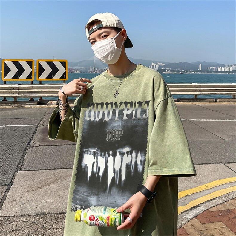 B239-1208-P38美式抽象人像个性印花复古水洗做旧半袖短袖T恤,男装T恤,星座514-2(原B239)