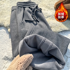加绒加厚运动卫裤冬季宽松休闲直筒阔腿裤男D52148-TP5598，男装休闲裤，电商A102