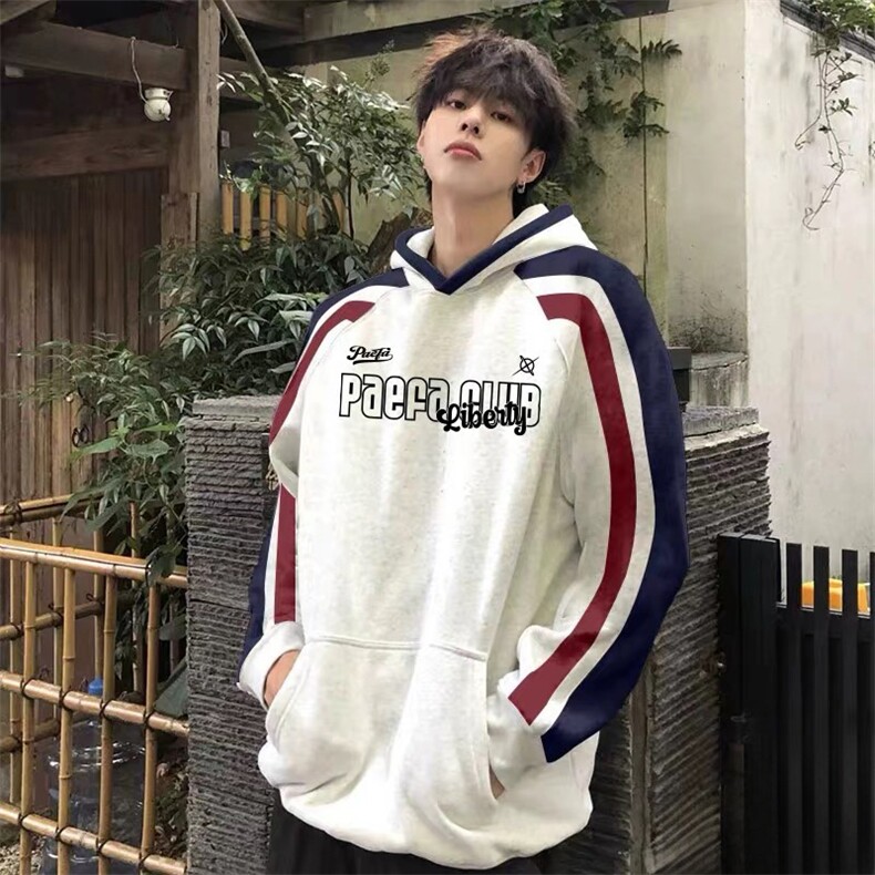 抖音得物秋装美式重磅全棉拼接撞色连帽卫印花衣外套A3201，女装短外套，电商A443