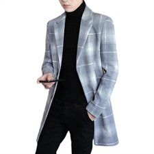 2020冬季男士修身毛呢大衣中长款加厚格子外套N09，男装毛呢大衣，电商B226-2（原B217-2）
