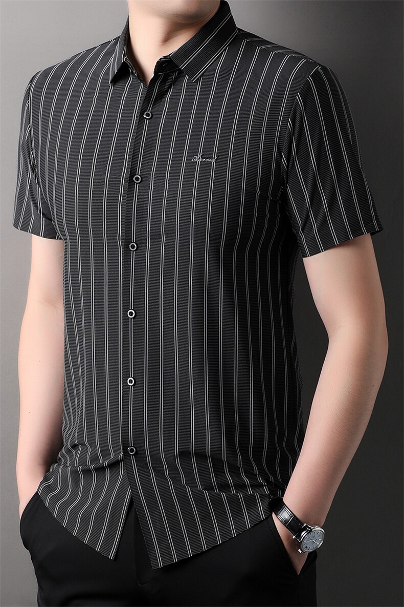 QLM18271男士夏季新款短袖格子衬衣百搭青年休闲衬衫修身免烫,男装衬衫,电商B360