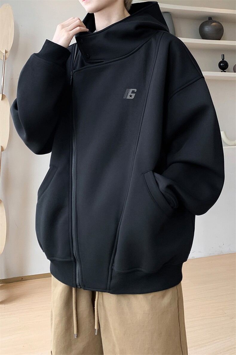 内景秋冬新款不规则连帽卫衣男潮宽松开衫外套WY00748/P55加绒P60,女装短外套,电商B316