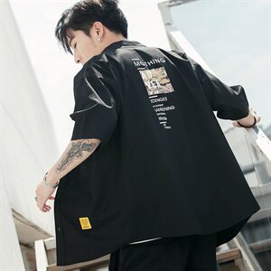 100%棉2021夏装新款印花款短袖衬衫男款中袖五分袖衬衣CS032