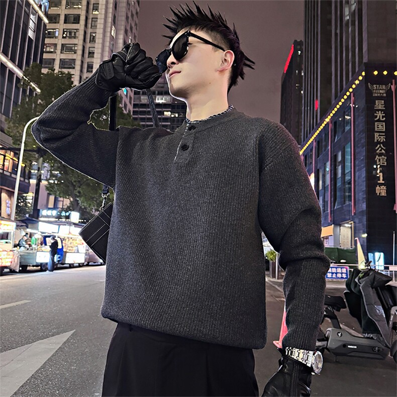 LV301/P88控118冬季美式假两件亨利领针织套头毛衣男浅灰首1,男装针织衫/毛衣,星座305B