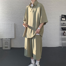 TZ778-特P55控98夏季冰丝七分裤短袖衬衫大码T恤套装，男装牛仔裤，电商A059