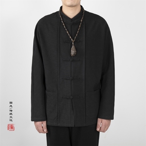 2025秋冬新款风男装立领棉麻加绒加厚男士唐装衬衫C299P105图片