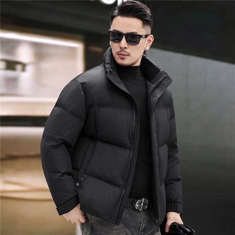 2025新冬男士90绒子撞色羽绒服夹克立领短款拼接设计保暖舒适上衣,男装夹克,钱塘723