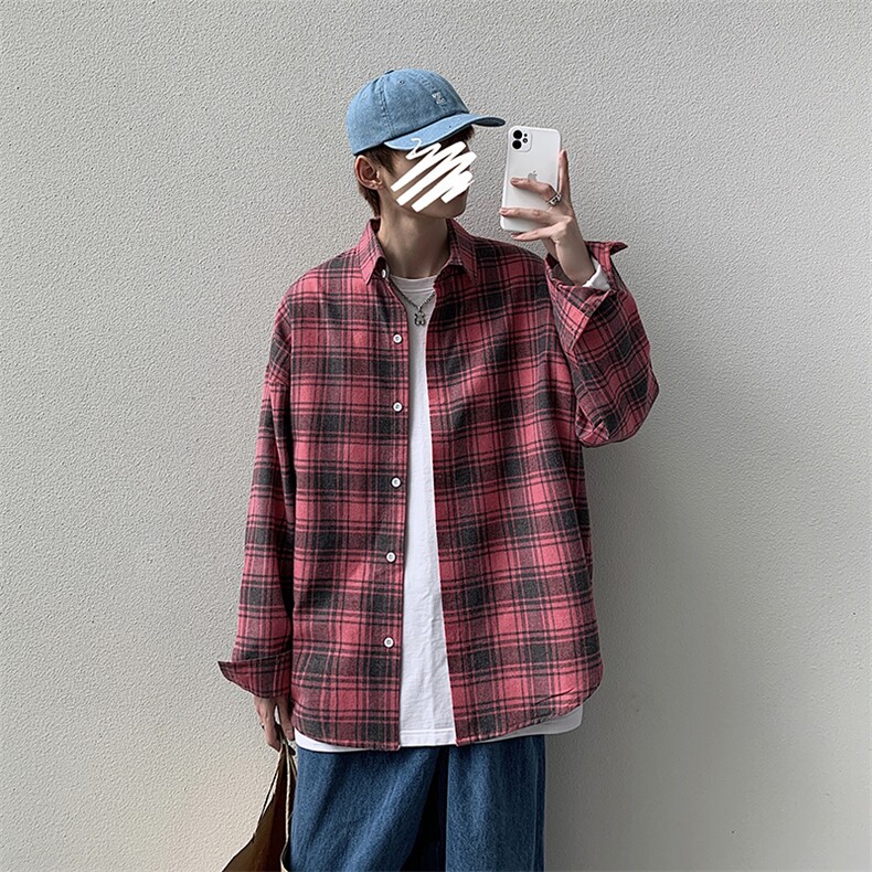 男青少年休闲格子衬m衫百搭长袖衬衫CS02,男装衬衫,电商A132（原电商B245）