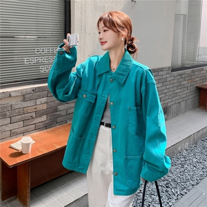 绿色超好看独特小众牛仔外套女2025秋新款复古松弛感休闲风上衣图片