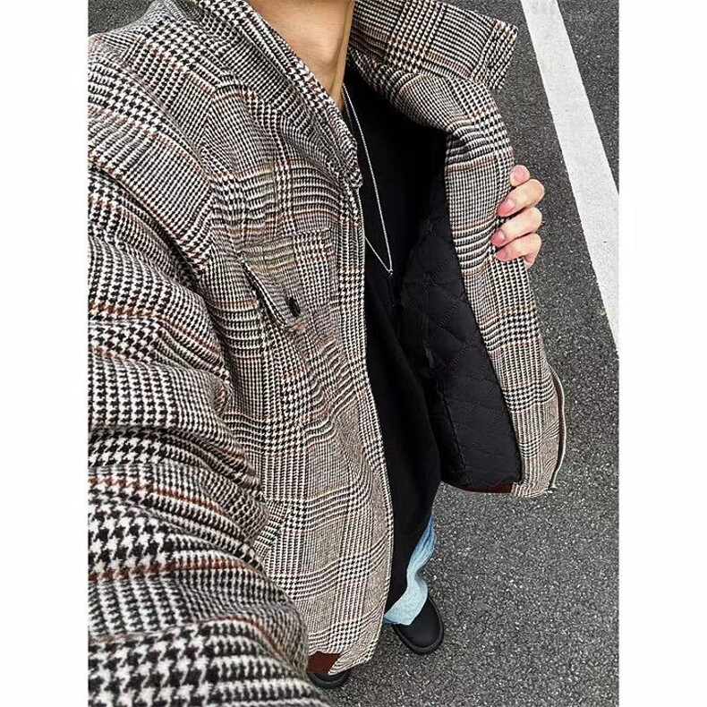 有货~冬季千鸟格夹棉加厚保暖立领棉衣棉服JM010常规P95加棉P110,男装棉衣,星座1004-6