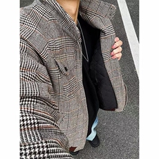有货~冬季千鸟格夹棉加厚保暖立领棉衣棉服JM010常规P95加棉P110，男装棉衣，星座1004-6