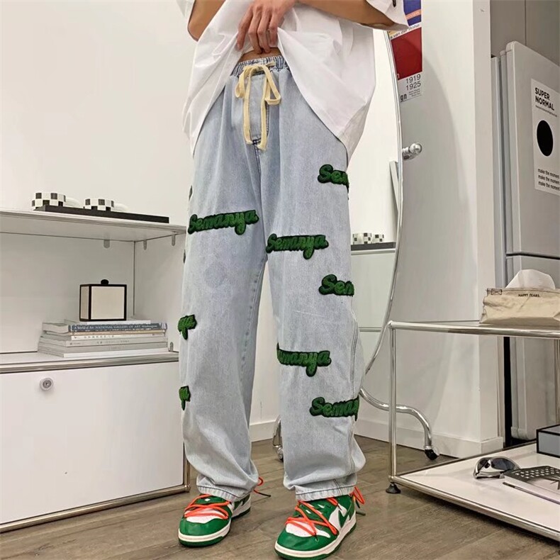 复古vibe高街直筒牛仔裤男女春季ins潮牌设计感阔腿裤子N7101-P53,男装牛仔裤,星座1008