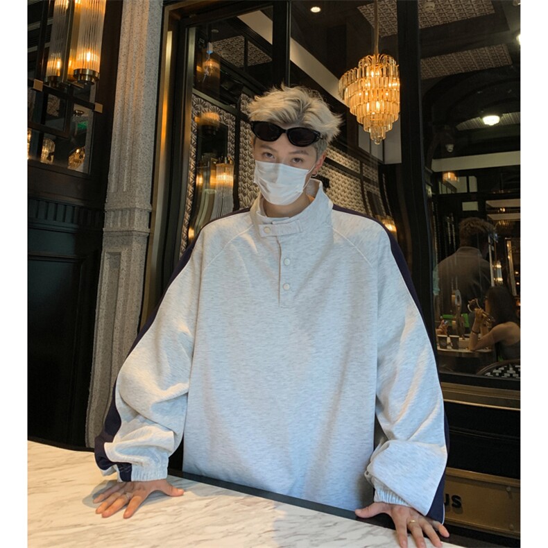 量大优 供视频 拼接排扣圆领长袖卫衣男 CP82-特p：30图片