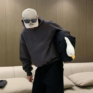 抖音得物二开 26春装美式高街短款廓形连帽卫衣男女外套LM01图片