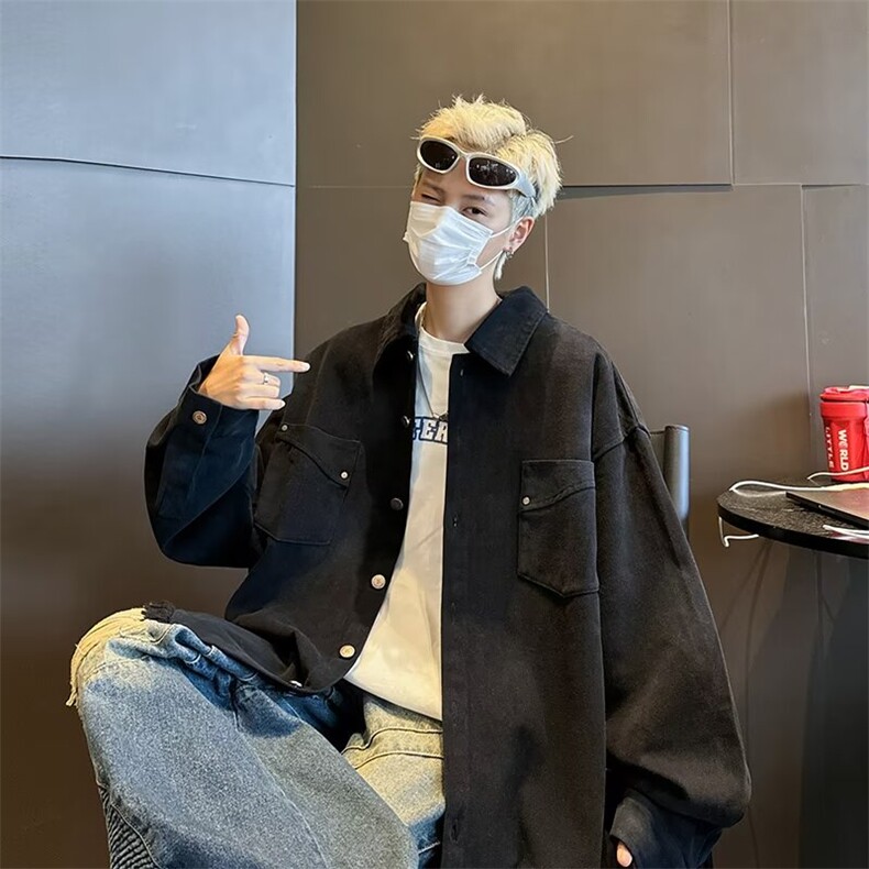 2024美式复古字母印花高街牛仔外套嘻哈破坏毛边夹克WT451-P61图片