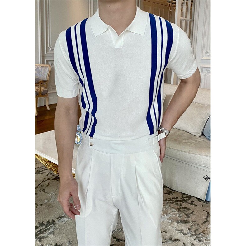 网T-2026新品针织毛衣短袖T恤凉感POLO衫T恤条纹打底衫WK04-P35,男装T恤,星座610B-1