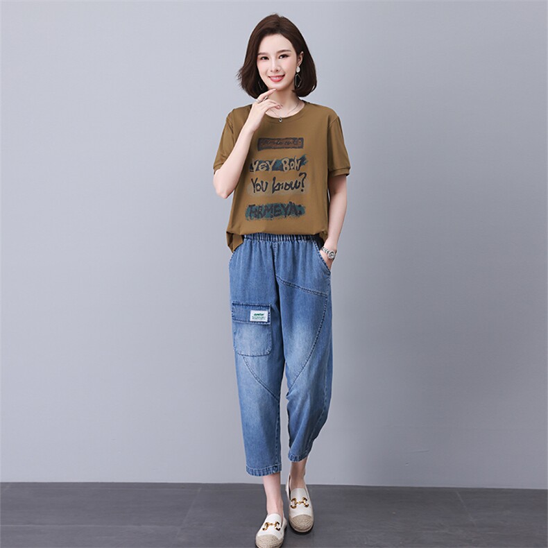 时尚休闲印花拼接套装女宽松显瘦百搭两件套,女装套装/套裙,叶笙衣