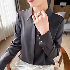 衬衫女Polo长袖春夏新款暗门襟设计感小众气质职业白衬衣，女装衬衫，恩尚羊绒