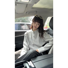 抖音得物品质美式高街重磅曼巴棉拼接cleanfit亨利领卫衣长袖T恤，男装T恤，电商A486-1