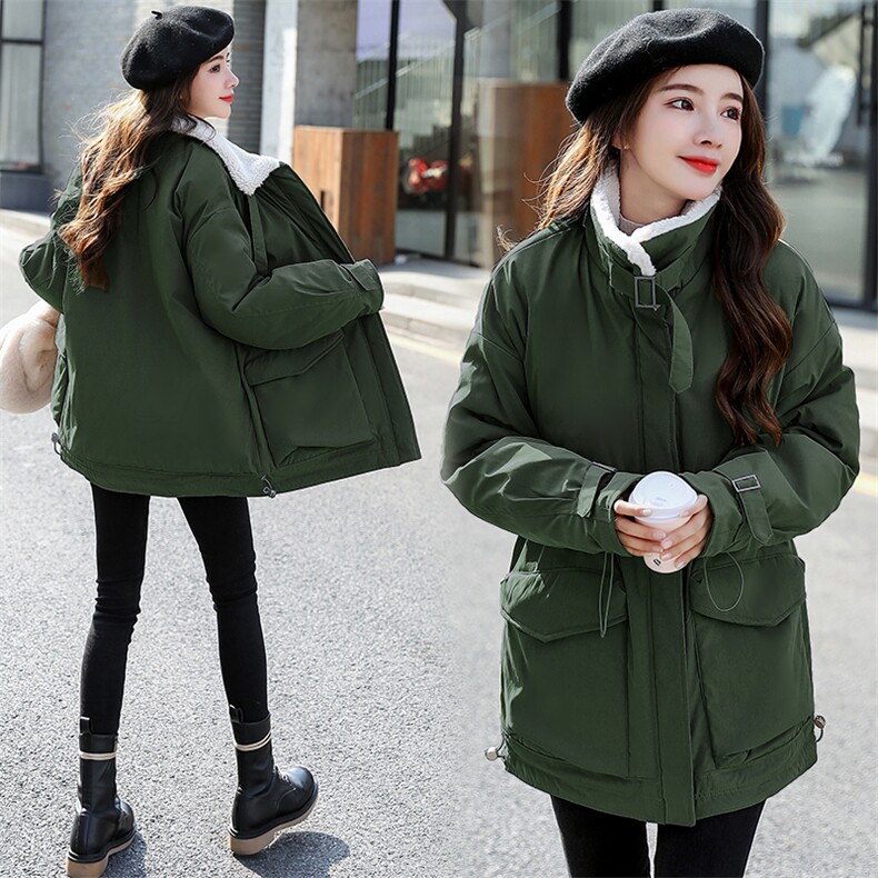 棉衣/棉服2021新款冬仿羊羔毛中长款工装棉服女外套,女装派克服,瑶迪依秀