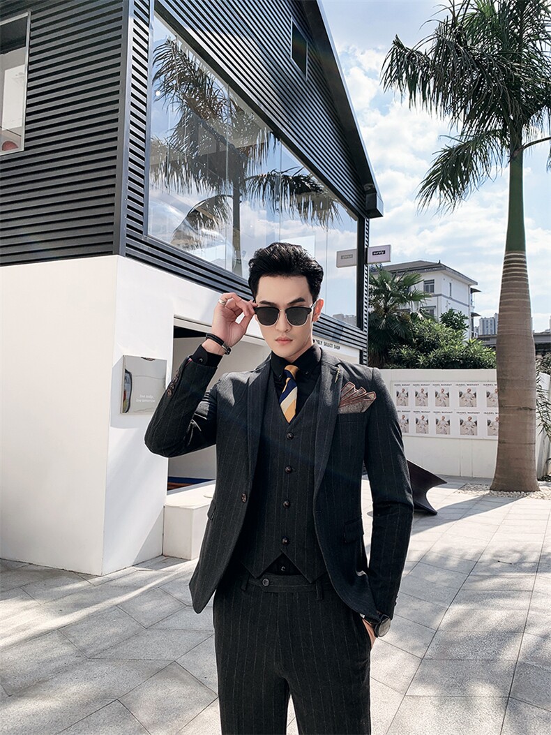 西服套装条纹男西装三件男士小西装外套A470-TZ25大码加价,男装西服套装,电商A207