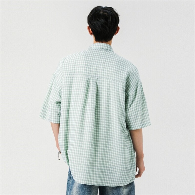 高档夏季美式短袖衬衫男潮牌流微宽松格子衬衣男士休闲BL5325-P45,男装T恤,星座610（原A335）