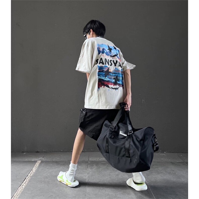 抖音得物 210克现货宽松纯棉美式潮牌印花落肩袖纯棉T恤AT21137图片