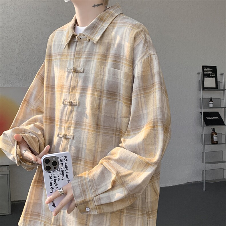 CS1157-特批45控88风盘扣衬衣设计感宽松潮上衣外套大码衬衫,男装衬衫,电商A059