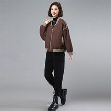 冬季新款宽松减龄拼接夹棉套装时尚百搭显瘦两件套，女装套装/套裙，叶笙衣