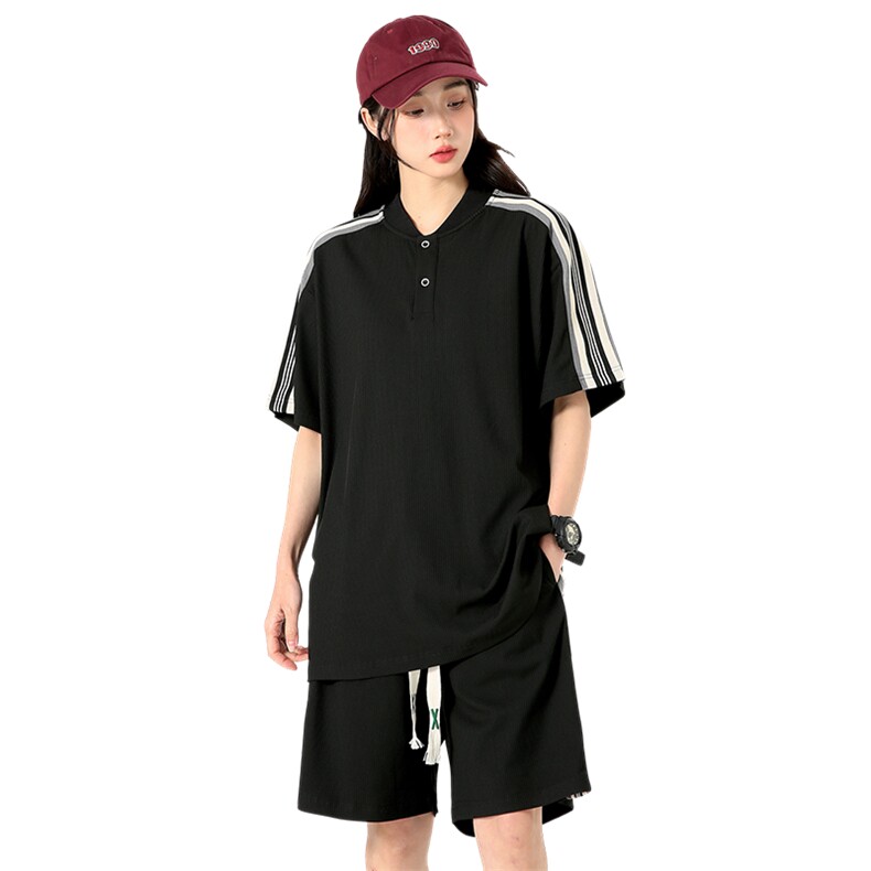 现货主推大码港风情侣冰丝宽松日系五分裤休闲运动套装男S18P65,男装休闲套装,电商B226