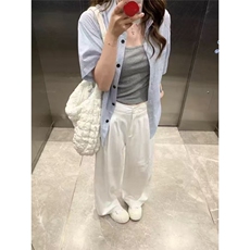 淡人系通勤穿搭衬衣女款2025新款超好看正肩蓝色条纹短袖衬衫，男装T恤，星座506A