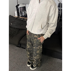 K843-特P58秋冬男女同款迷彩工装裤复古水洗宽松直筒拖地裤，男装工装外套，电商B327